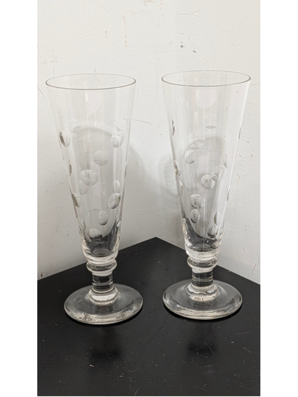 Anchor Hocking Clear Glass Drinkware with coin dots. Set of 2 Pilsner Glasses